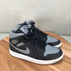 Jordan 1 Mid 'Shadow' Black Grey White Shoes Womens Size 7.5 Sneakers Lace Up